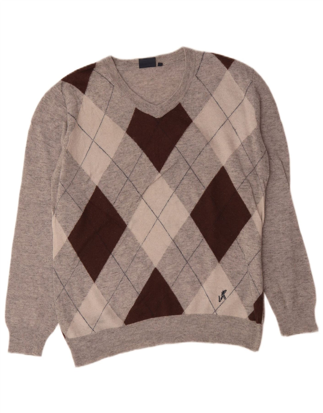 Lotto Mens V-Neck Jumper Sweater XL Grey Argyle/Diamond Wool
