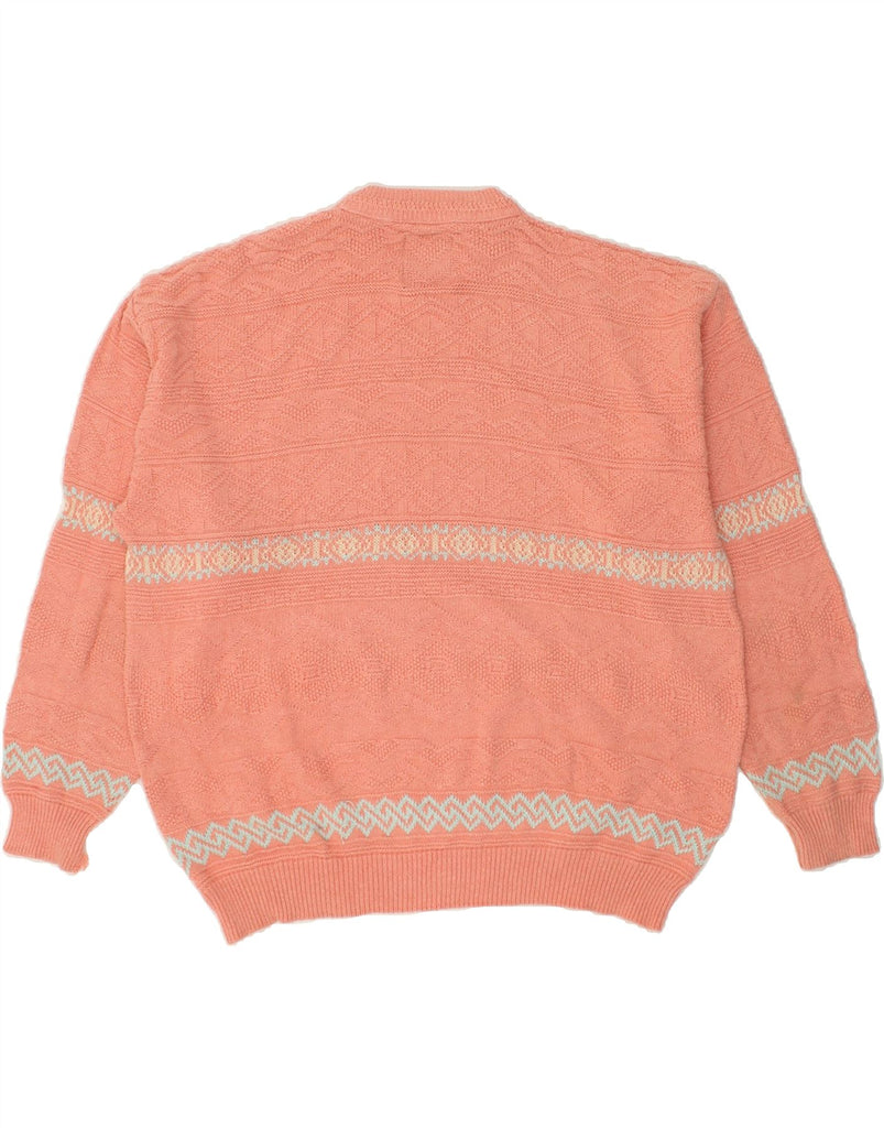 NORTH POLE Mens Crew Neck Jumper Sweater XL Pink Fair Isle Cotton | Vintage North Pole | Thrift | Second-Hand North Pole | Used Clothing | Messina Hembry 