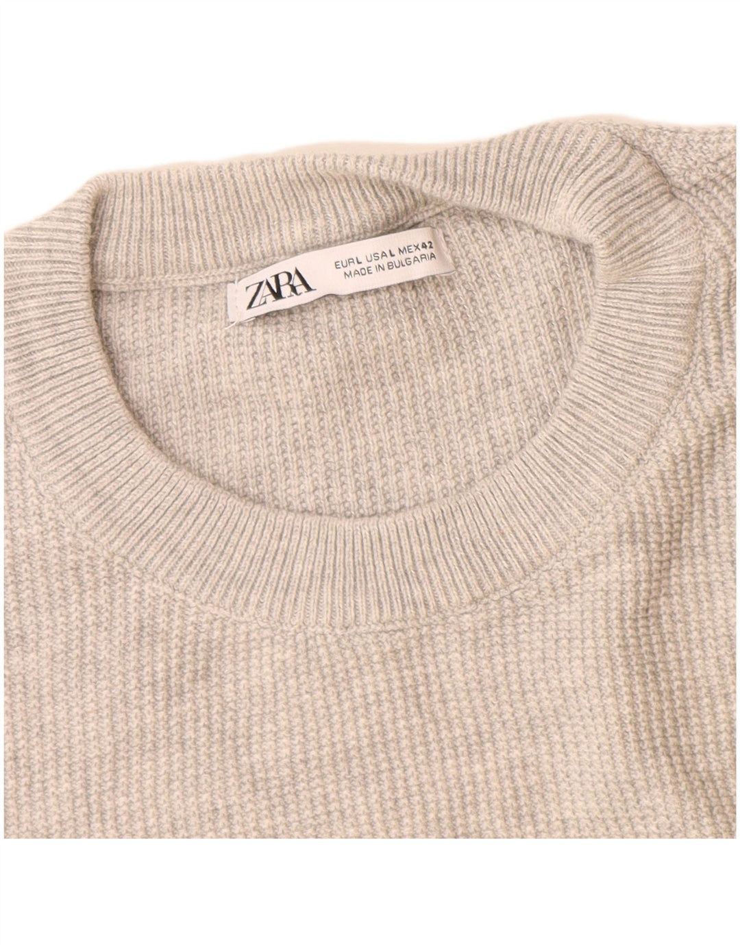 Zara Mens Crew Neck Jumper Sweater Large Grey Cotton