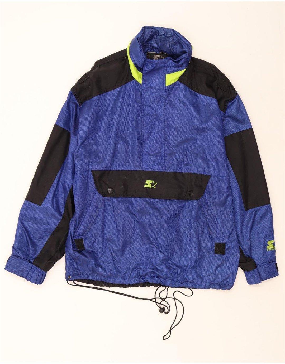 STARTER Mens Hooded Anorak Jacket UK 38 Medium Blue Colourblock Nylon Vintage Starter and Second-Hand Starter from Messina Hembry 