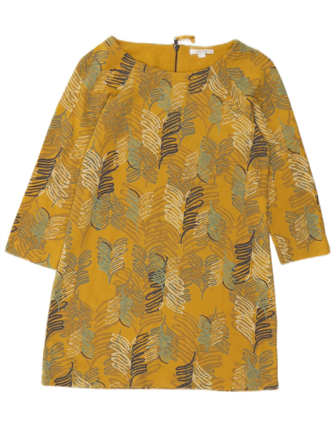 WHITE STUFF Womens 3/4 Sleeve Shift Dress UK 10 Small Yellow Floral Cotton