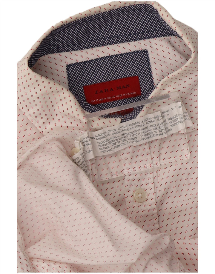 ZARA Mens Slim Fit Shirt Medium White Spotted Cotton