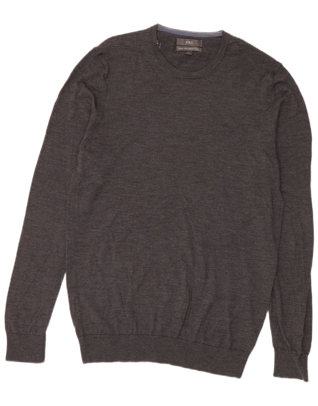 Marks & Spencer Mens Crew Neck Jumper Sweater Large Grey Merino Wool