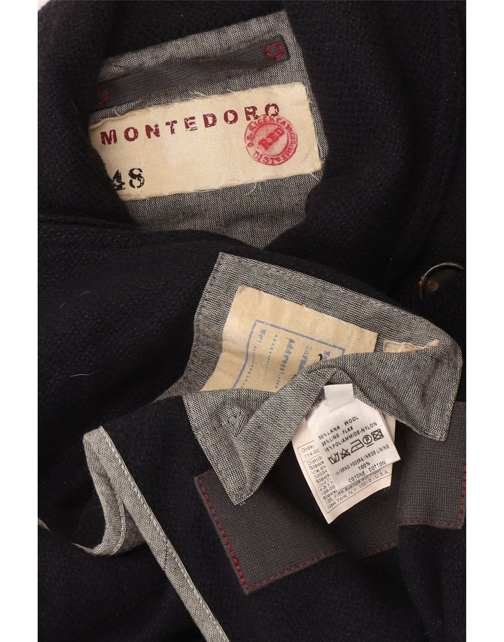 Montedoro Mens Pea Coat IT 48 Medium Navy Blue Wool