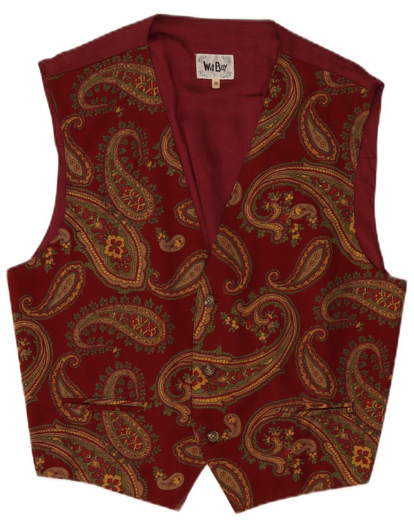 Wit Boy Mens Waistcoat Medium Burgundy Paisley Viscose
