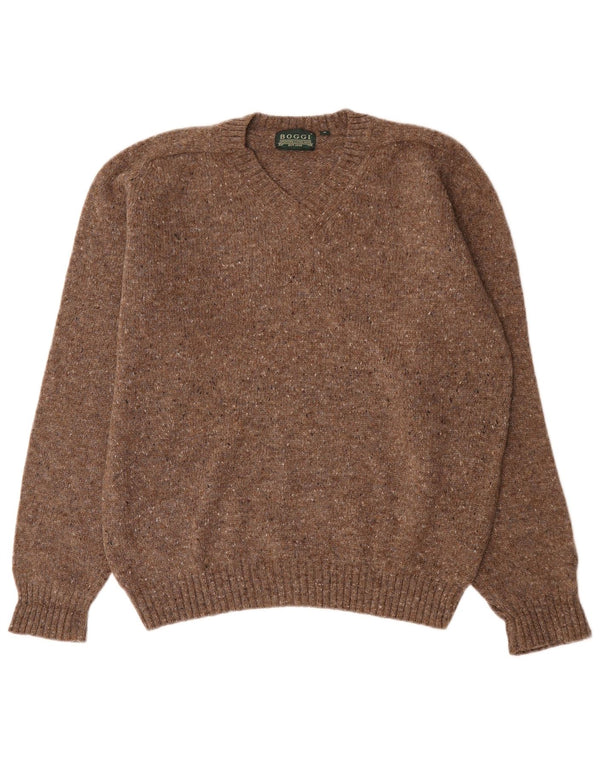 Boggi Mens V-Neck Jumper Sweater Medium Brown Flecked New Wool