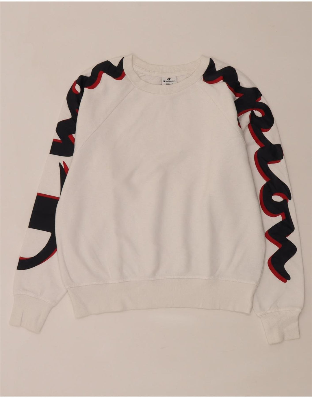 Champion Womens Oversized Graphic Sweatshirt Jumper UK 10 Small White