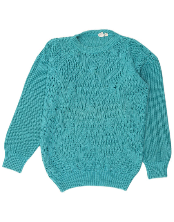 Vintage Womens Crew Neck Jumper Sweater EU 36/38 Medium Blue Cotton