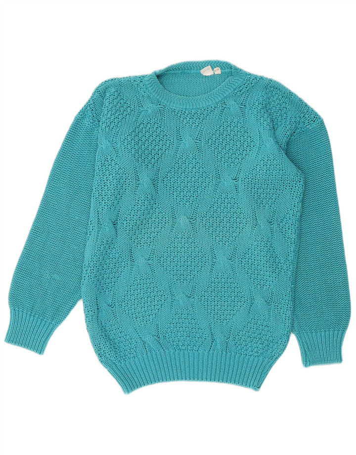 Vintage Womens Crew Neck Jumper Sweater EU 36/38 Medium Blue Cotton