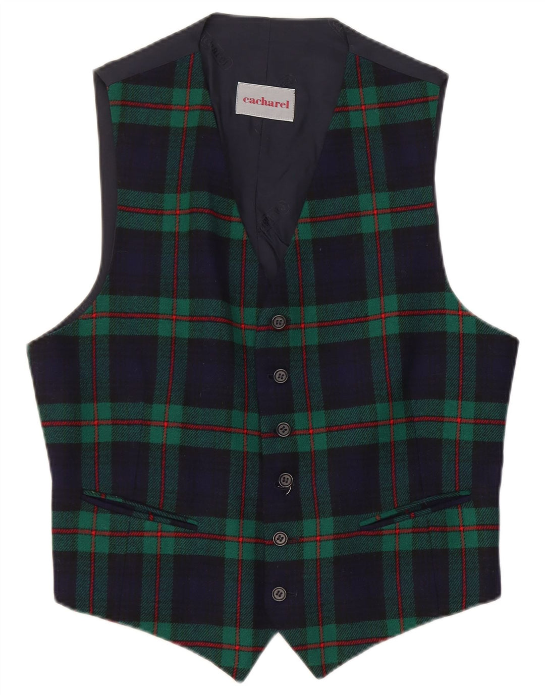 Cacharel Mens Waistcoat IT 50 Medium Navy Blue Check Wool