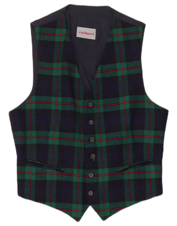 Cacharel Mens Waistcoat IT 50 Medium Navy Blue Check Wool