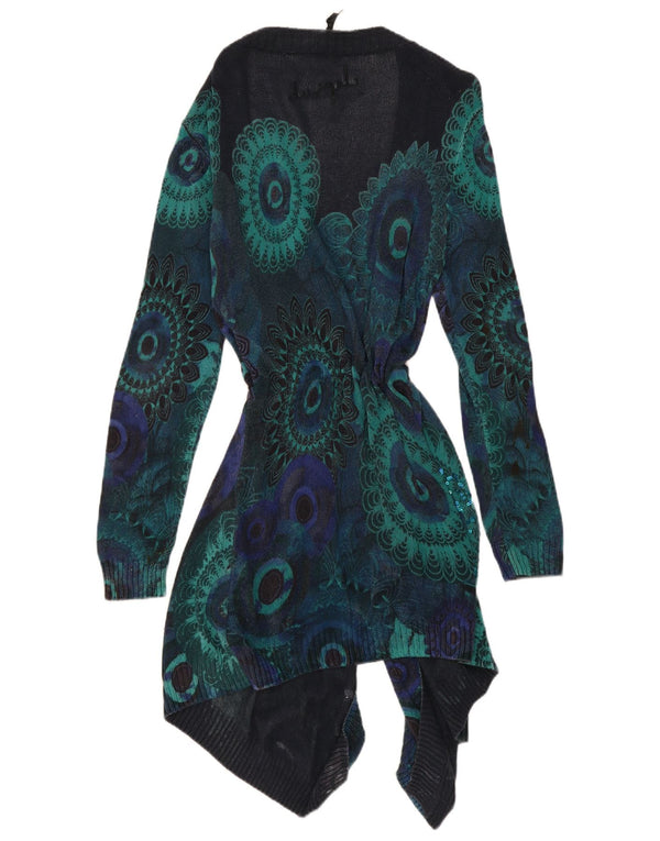 Desigual Womens Longline Cardigan Sweater Large Navy Blue Paisley