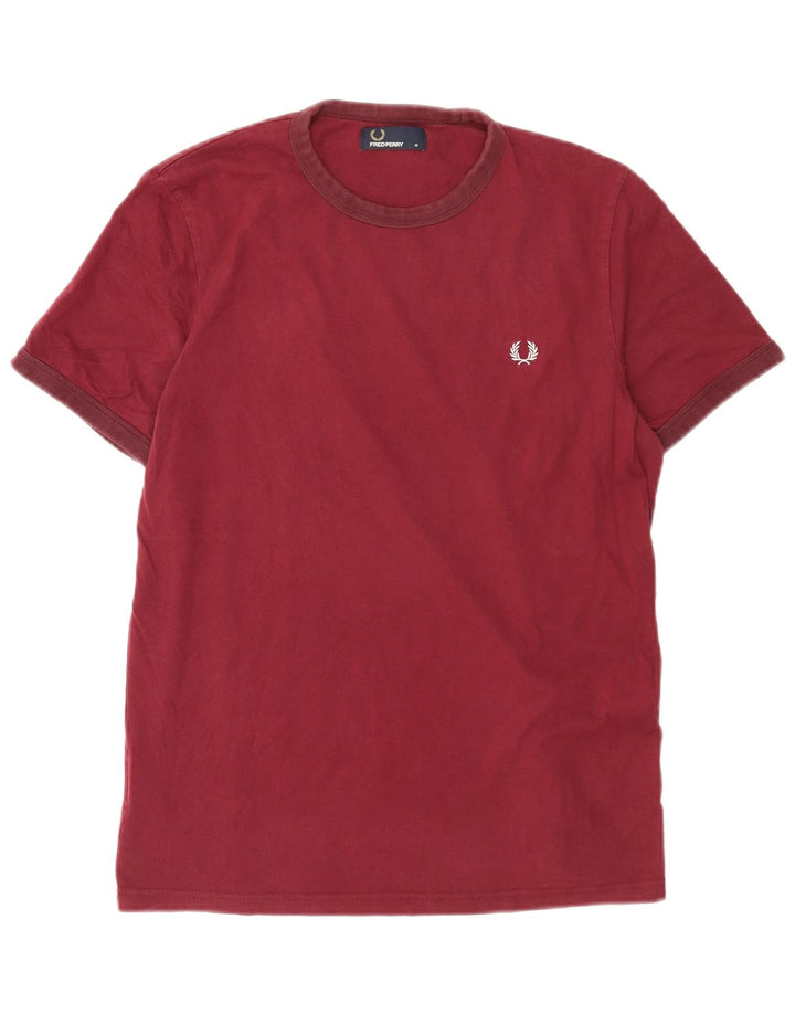Fred Perry Mens T-Shirt Top Medium Burgundy Cotton