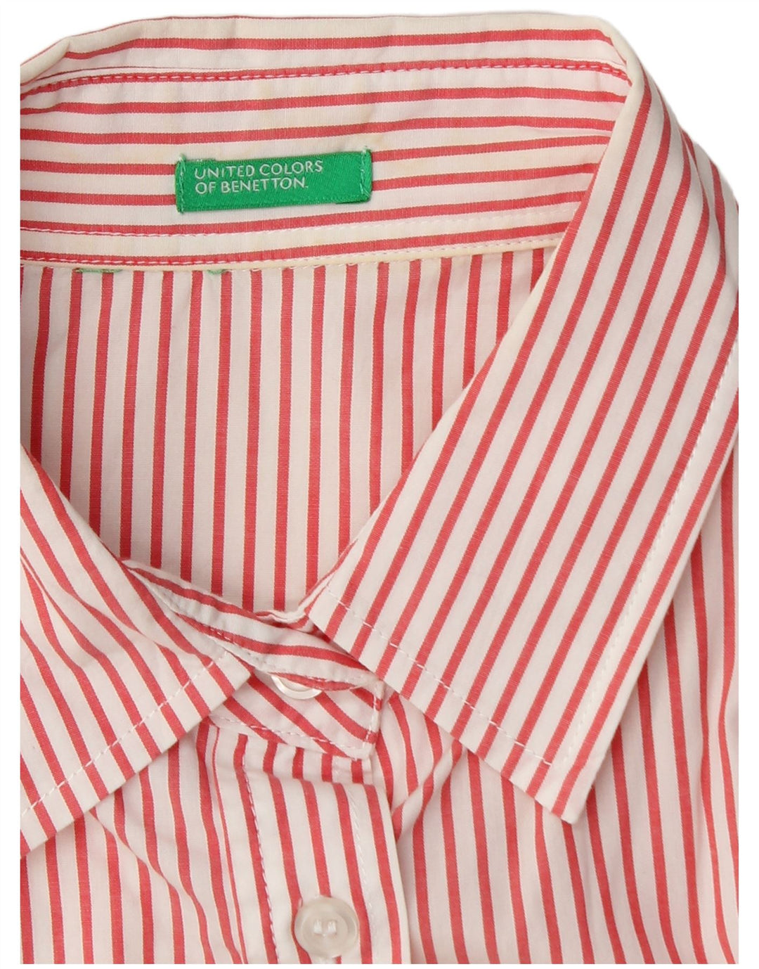 Benetton Womens Short Sleeve Shirt UK 14 Medium Red Striped