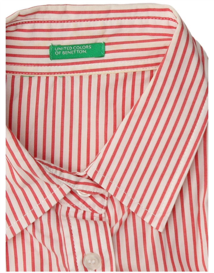 Benetton Womens Short Sleeve Shirt UK 14 Medium Red Striped