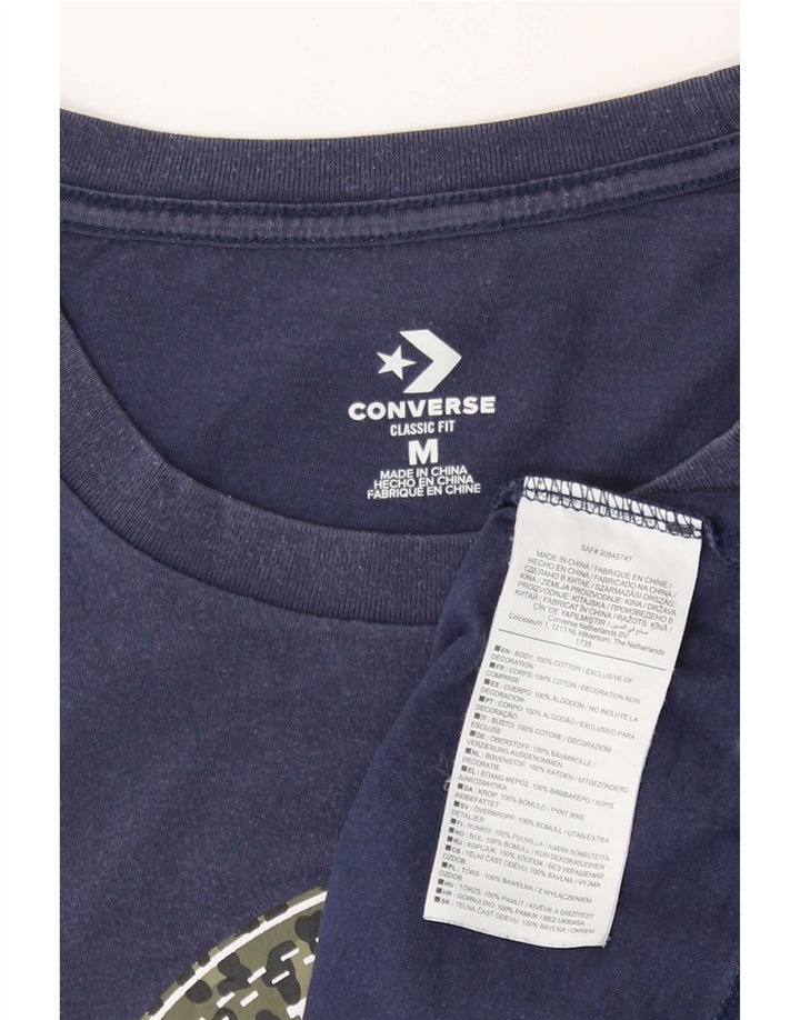 Converse Womens Graphic T-Shirt Top UK 12 Medium Navy Blue Cotton