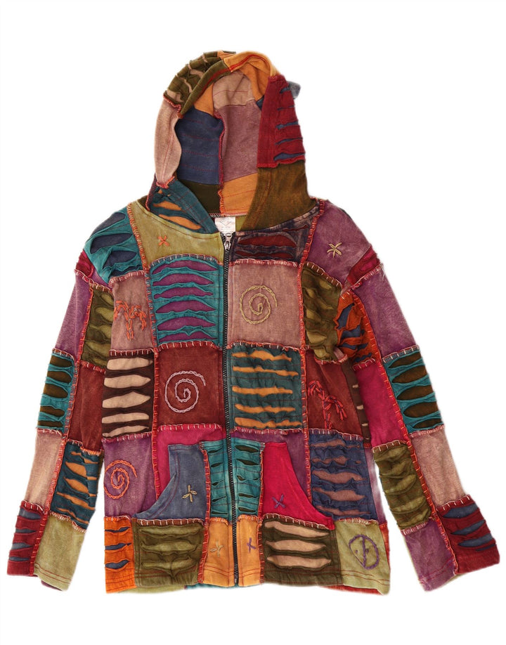 Vintage Womens Crazy Pattern Zip Hoodie Sweater UK 18 XL Multicoloured Bohe