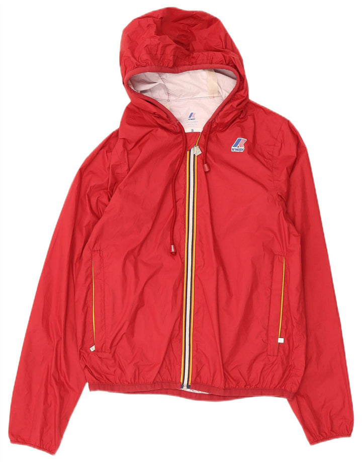 K-Way Mens Hooded Rain Jacket UK 10 Small Red Polyamide