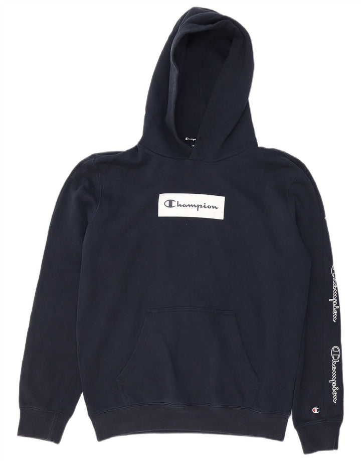 Champion Mens Graphic Hoodie Jumper Medium Navy Blue Cotton