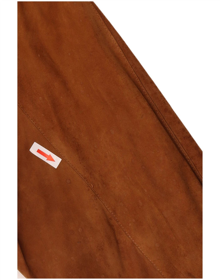 Vintage Womens Suede Bomber Jacket EU 38 Medium Brown Retro