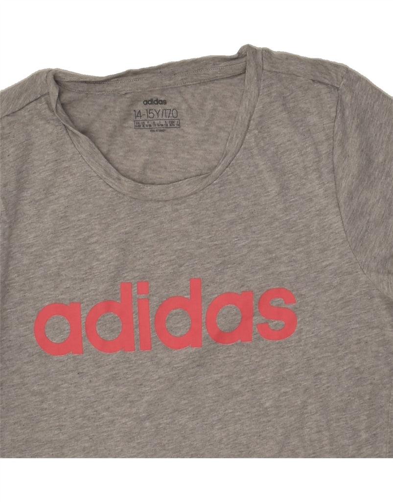 ADIDAS Girls Graphic T-Shirt Top 14-15 Years Grey | Vintage Adidas | Thrift | Second-Hand Adidas | Used Clothing | Messina Hembry 