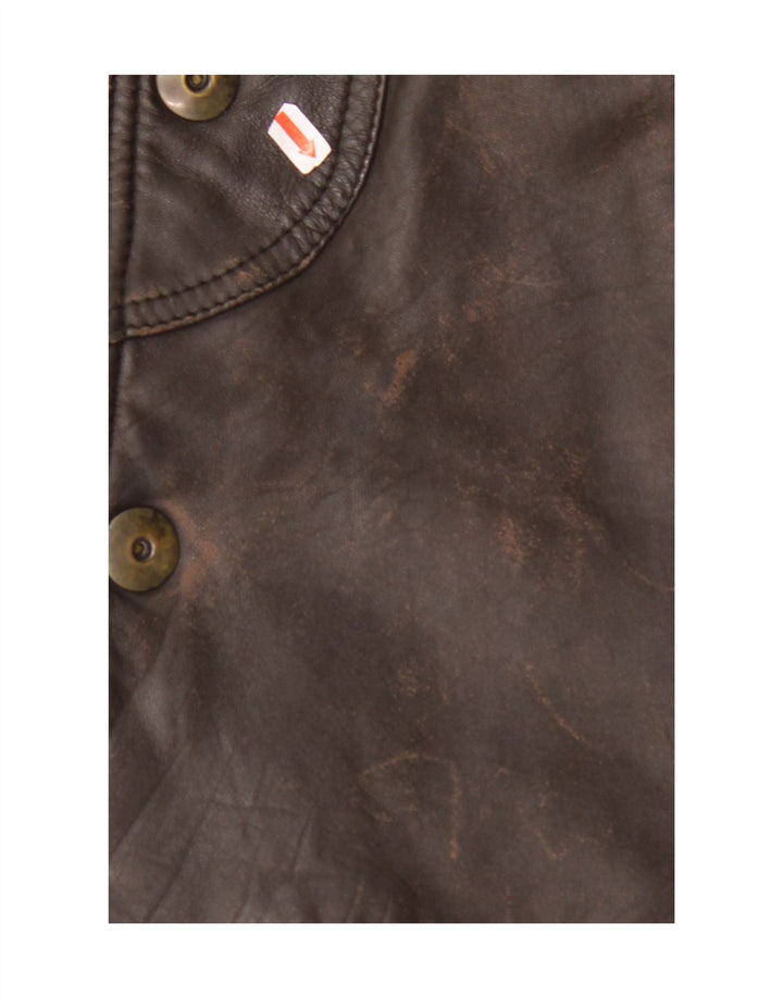 MARCOS Mens Leather Coat IT 50 Large Brown Leather