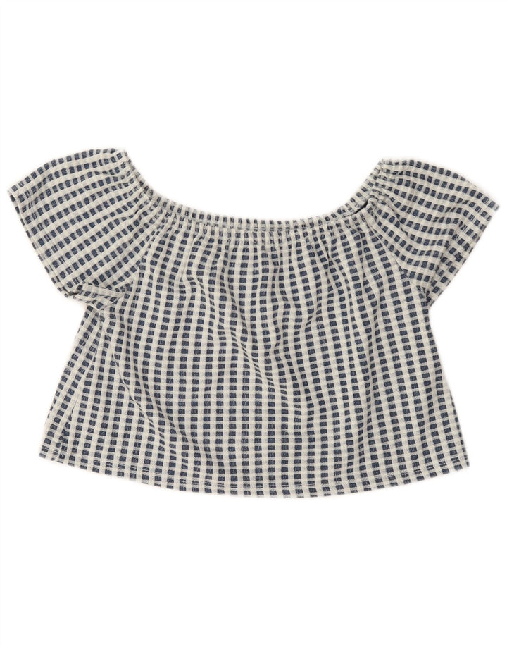 Zara Womens Trafaluc Crop Top UK 10 Small Blue Check Polyester