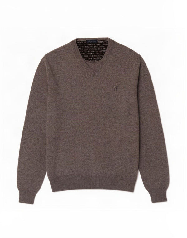 Trussardi Jeans Mens V-Neck Jumper Sweater Large Grey Flecked