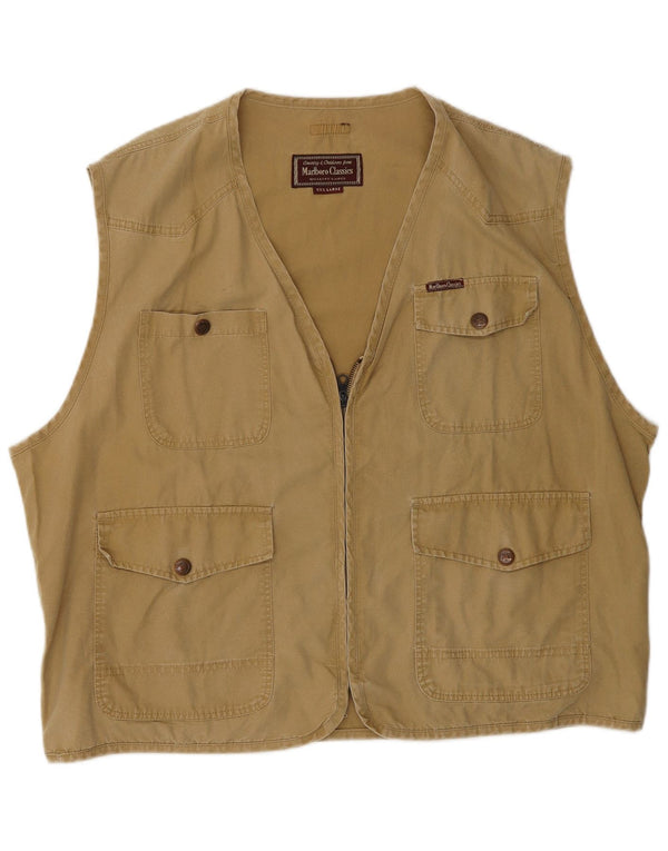 Marlboro Classics Mens Utility Gilet UK 46 3XL Beige Cotton
