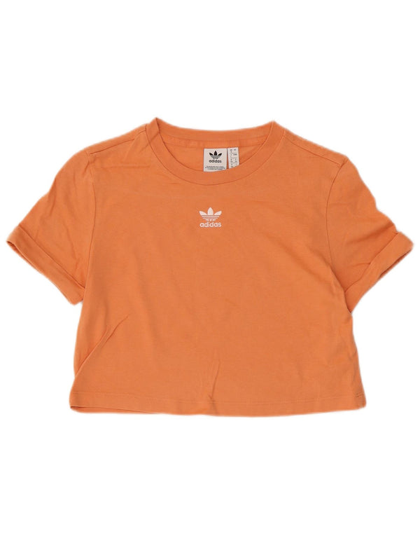 Adidas Womens Crop T-Shirt Top UK 8 Small Orange Cotton