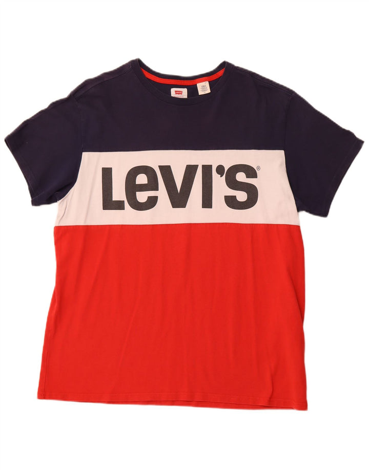 LEVI'S Mens Graphic T-Shirt Top Large Multicoloured Colourblock Cotton