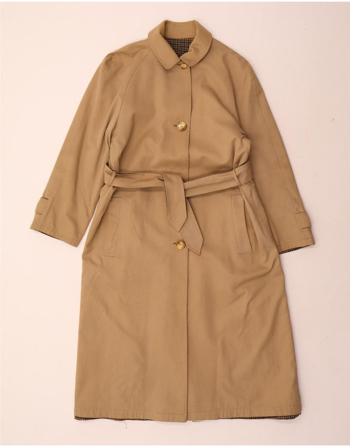 Vintage Womens Reversible Overcoat UK 14 Medium Beige Check Cotton