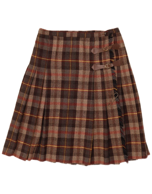 Vintage Womens Pleated Wrap Skirt W32 Large Brown Check