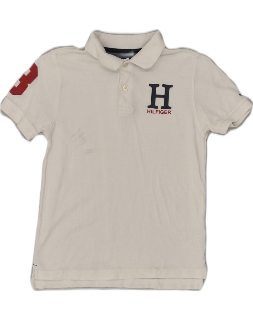 TOMMY HILFIGER Boys Rugby Polo Shirt 8-9 Years Small  White Cotton | Vintage Tommy Hilfiger | Thrift | Second-Hand Tommy Hilfiger | Used Clothing | Messina Hembry 