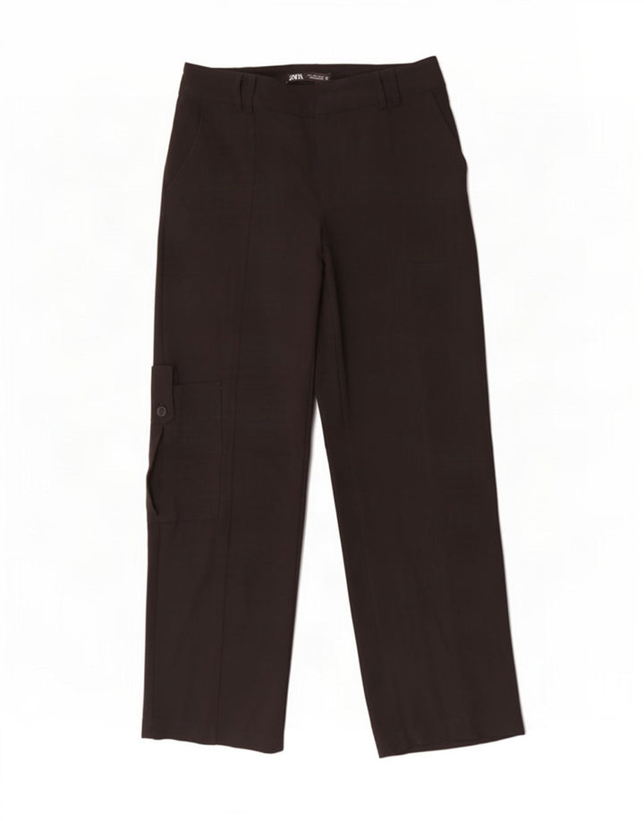 Zara Womens Straight Cargo Trousers Small W26 L31 Black Polyester