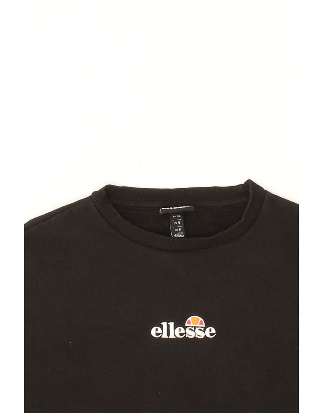 ELLESSE Womens Oversized Graphic Sweatshirt Jumper UK 8 Small Black Cotton Vintage Ellesse and Second-Hand Ellesse from Messina Hembry 
