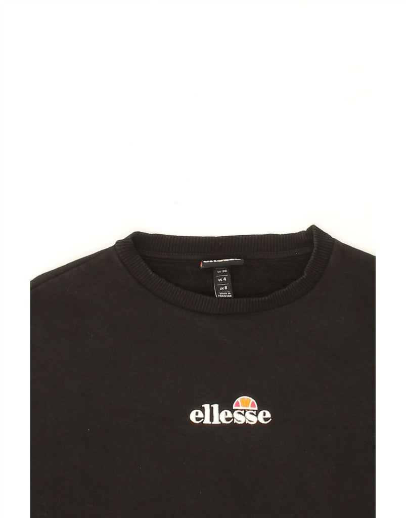 ELLESSE Womens Oversized Graphic Sweatshirt Jumper UK 8 Small Black Cotton Vintage Ellesse and Second-Hand Ellesse from Messina Hembry 