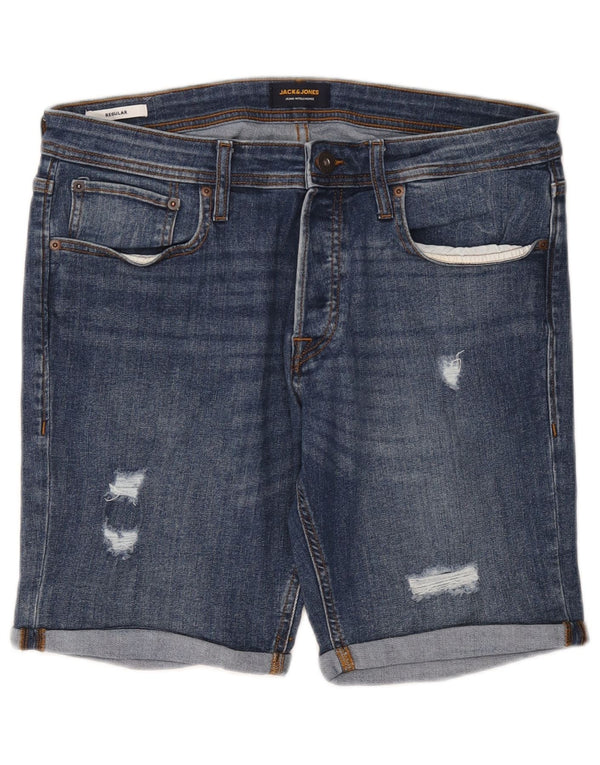 Jack & Jones Mens Regular Distressed Denim Shorts Large W36 Blue Cotton
