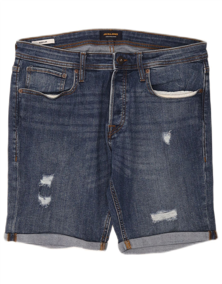 Jack & Jones Mens Regular Distressed Denim Shorts Large W36 Blue Cotton