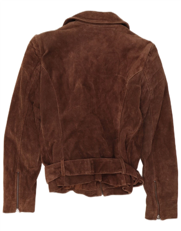 Zara Womens Suede Biker Jacket UK 14 Large Brown Leather