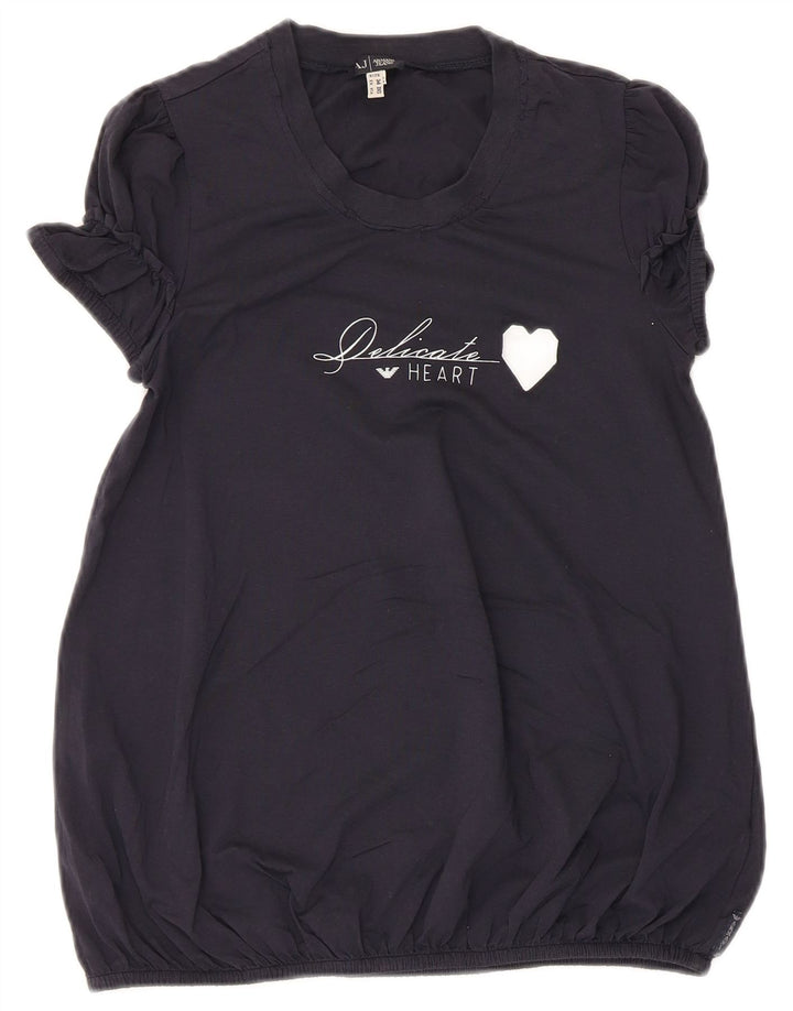 Armani Womens Graphic Blouse Top EU 34 2XS Navy Blue Cotton