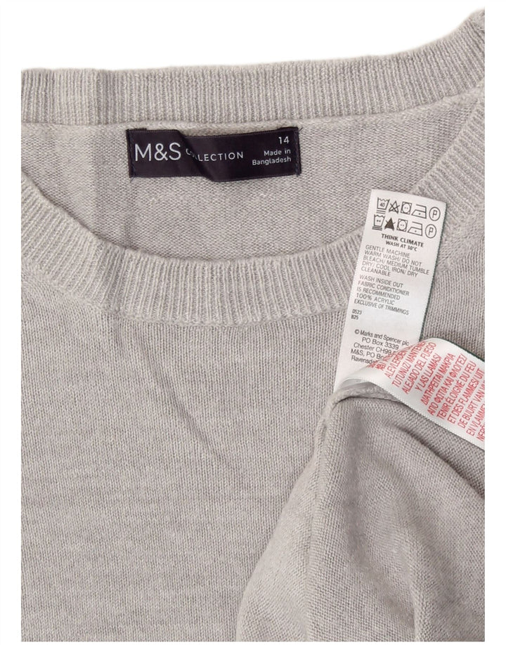 Marks & Spencer Womens Crew Neck Jumper Sweater UK 14 Medium Grey Acrylic