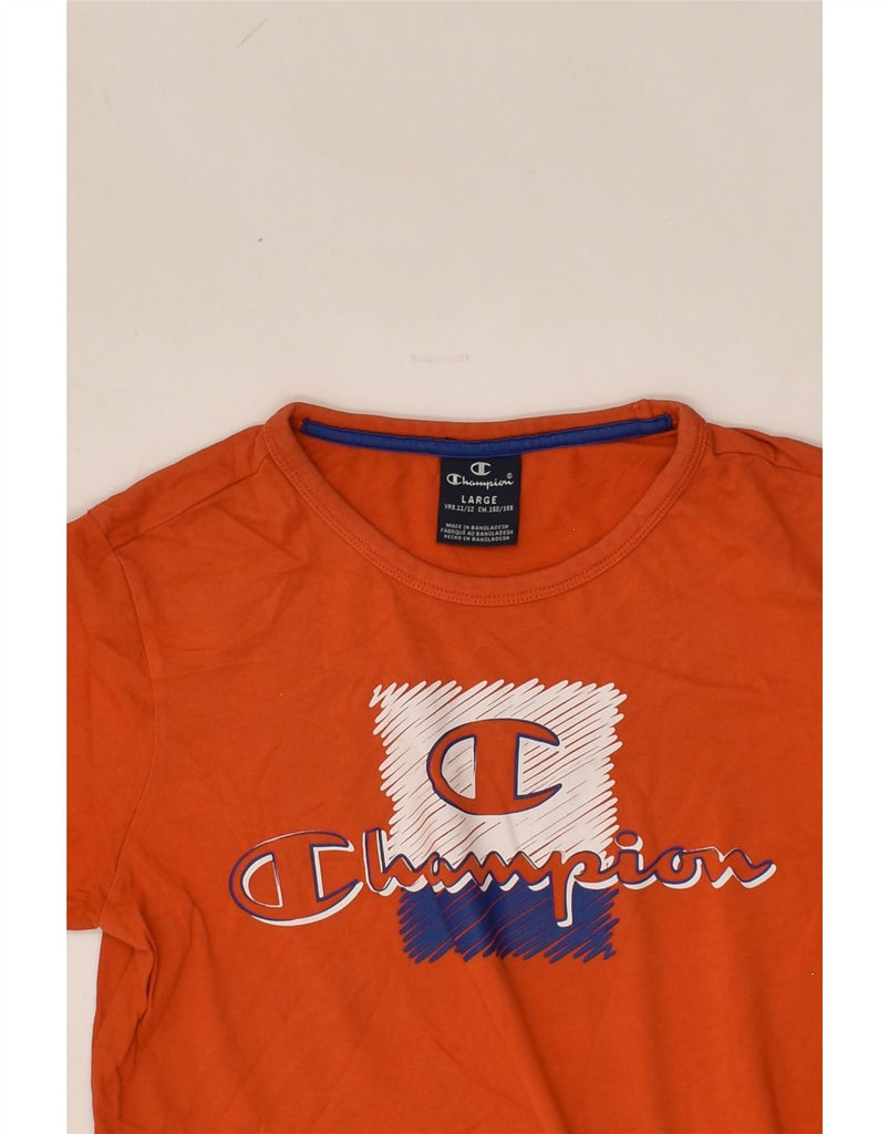 CHAMPION Boys Graphic T-Shirt Top 11-12 Years Large Orange Cotton | Vintage Champion | Thrift | Second-Hand Champion | Used Clothing | Messina Hembry 