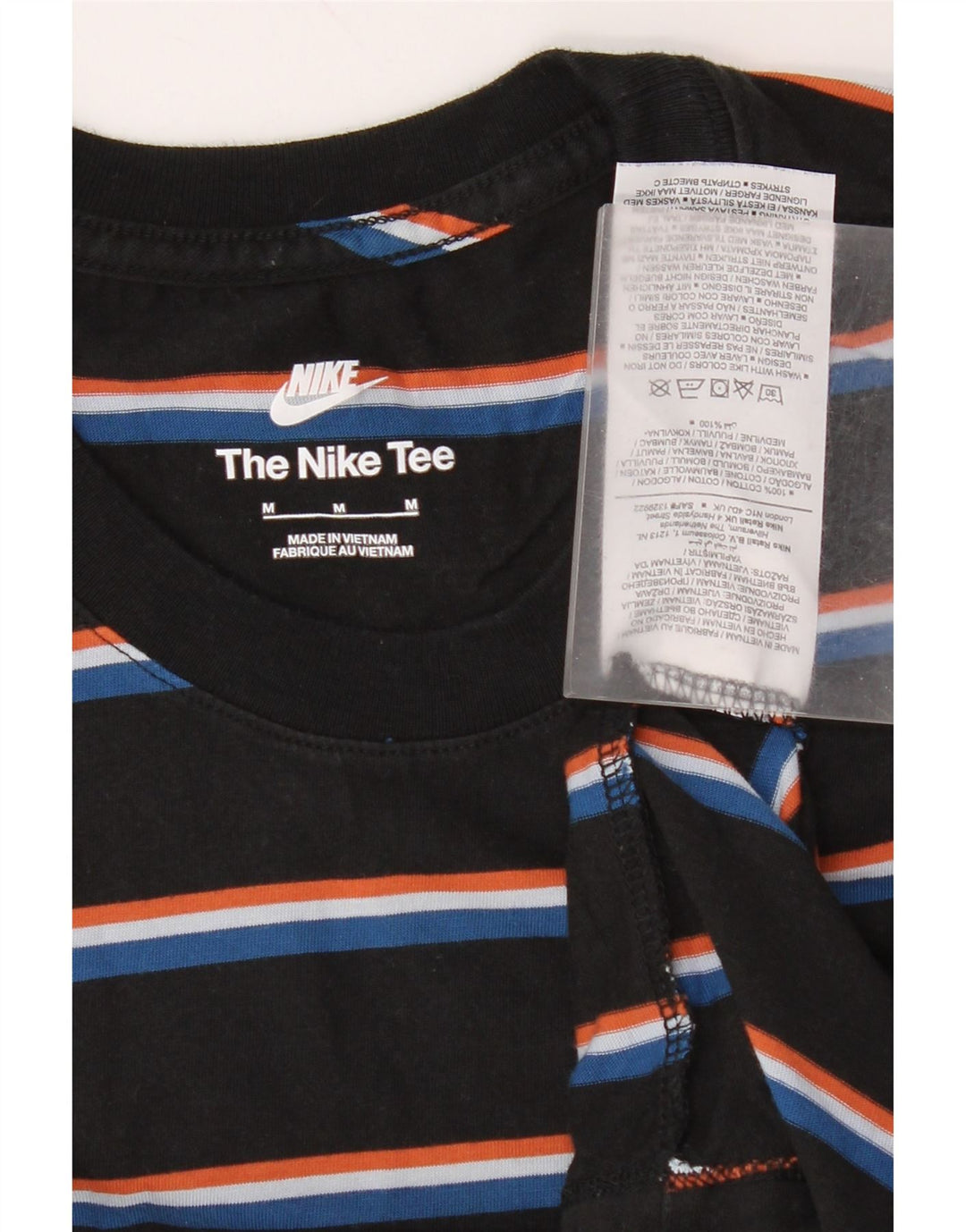 Nike Mens T-Shirt Top Medium Black Striped Cotton
