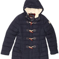 Superdry Womens Hooded Duffle Padded Jacket UK 14 Large Navy Blue Polyester