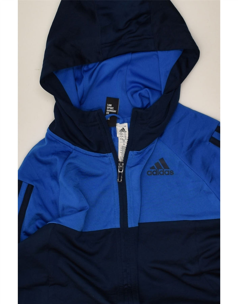 ADIDAS Boys Zip Hoodie Sweater 13-14 Years Large Navy Blue Colourblock | Vintage Adidas | Thrift | Second-Hand Adidas | Used Clothing | Messina Hembry 