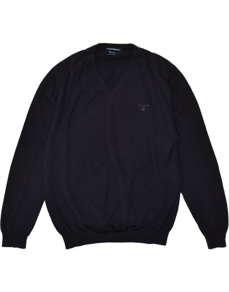 GANT Mens V-Neck Jumper Sweater XL Navy Blue Merino Wool | Vintage Gant | Thrift | Second-Hand Gant | Used Clothing | Messina Hembry 