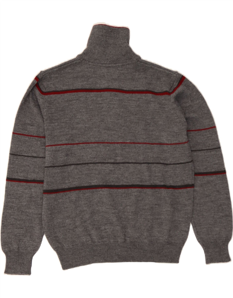 VINTAGE Mens Zip Neck Jumper Sweater Medium Grey Striped Wool Vintage Vintage and Second-Hand Vintage from Messina Hembry 