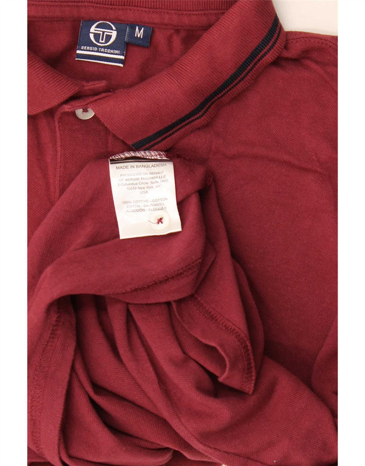 Sergio Tacchini Mens Polo Shirt Medium Burgundy Striped Cotton