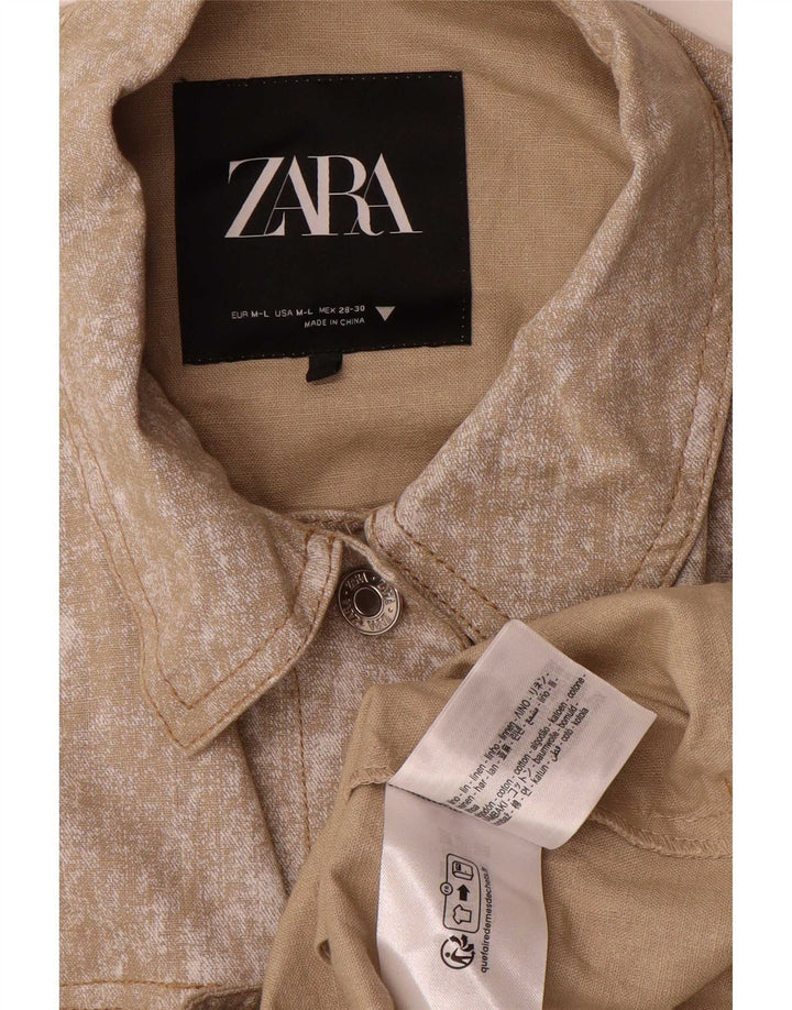 Zara Womens Oversized Bomber Jacket UK 14 Medium Beige Flecked Linen